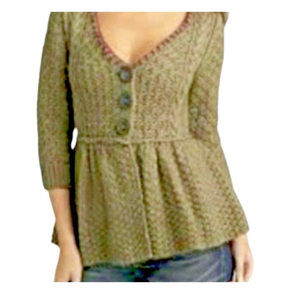 Free People Olive Green Front Button Wool Blend Cardigan Sweater Women’s XS/P